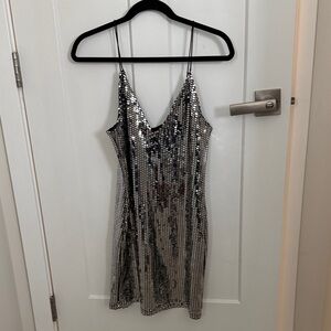 Topshop Silver Sequin Slip Mini Dress